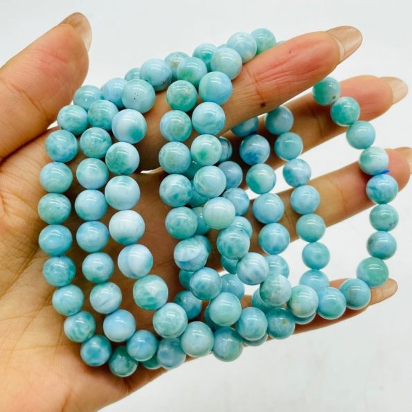 5 Pezzi Larimar 8mm Bracciale Repubblica Dominicana Larimar