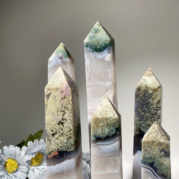 18-35cm Moss Agate Tower all'ingrosso