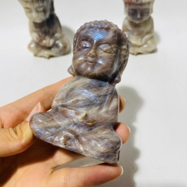 3 pezzi di pietra di luna mista pietra del sole bambino buddha intaglio